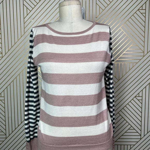 MaxMara Marica Boat Neck Striped Silk Cashmere Sweater Pink Gray Size‎ XS - Picture 5 of 12